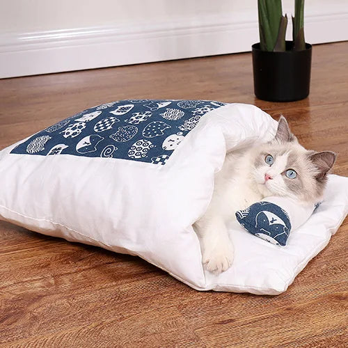 Japanese Cat Bed Warm Sleeping Bags Deep Sleep Caves Winter Removable Pet Cat's House Bed for Cats Dogs Nest Cushion with Pillow Oasis Select B S