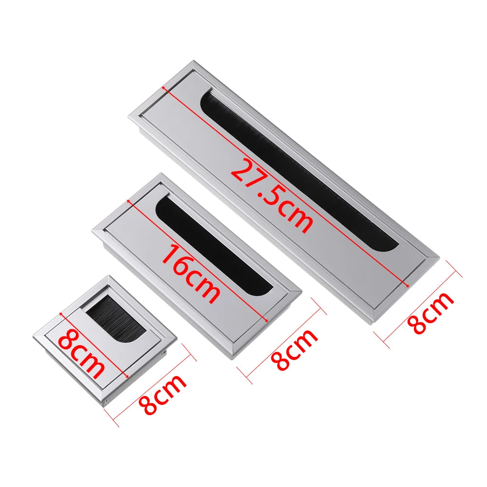 Aluminum Alloy Grommet Hole Cover Outlet Port with Black Brush Rectangle Wire Cable Holder For PC Office Table Desk Oasis Select
