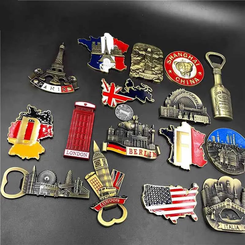 Metal National Fridge Magnet Tourism Souvenirs Paris London Brazil Berlin Bottle Opener High-end Refrigerator Sticker Home Decor Oasis Select