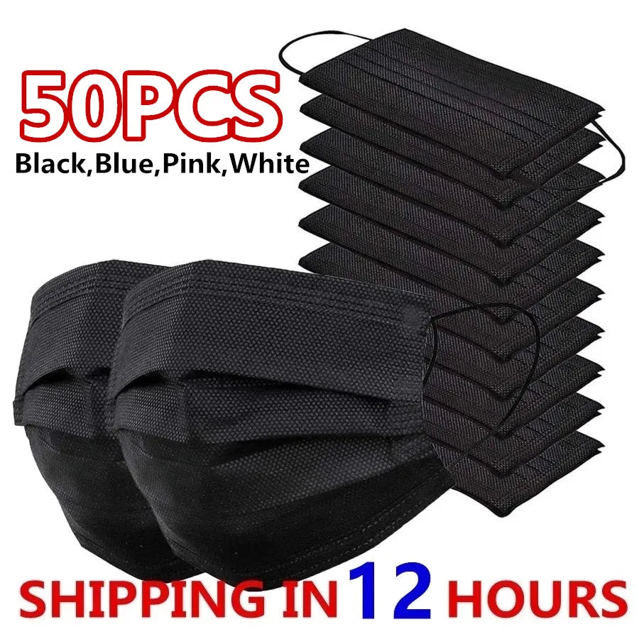 Masks 3-layer Mask Face Masks Melt Blown Cloth Disposable Anti-Dust Protective Masks Earloops Mouth Mask Black Mascarillas Oasis Select
