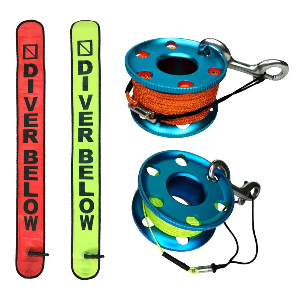 30M Line Scuba Diving Finger Reel Spool 110cm SMB Safety Sausage Diving Safety Kit for Underwater Diver Snorkeling Cave Oasis Select