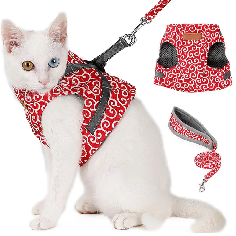 Cat Harness and Leash for Walking Lead Leash Set Adjustable Dog Collar Japanese Style Harness Vest Walking Leash For Dog Cat Pet Oasis Select Red S