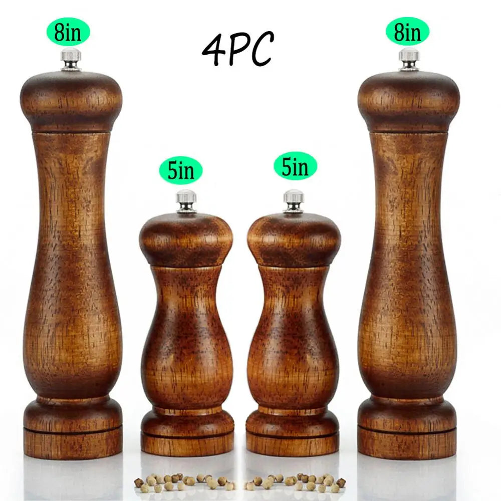 4PC Oak Pepper Grinder Coarse Salt Solid Wooden Oak Pepper Mill Handheld With Adjustable Ceramic Core Manual Kitchen Tools Oasis Select 4PC 8inch 5inch