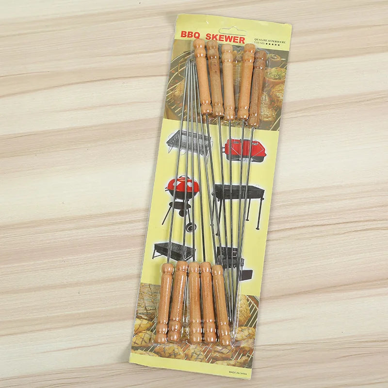 Skewers for Barbecue Reusable Grill Stainless Steel Skewers Shish Kebab BBQ Camping Flat Forks Gadgets bbq accessories grilling Oasis Select 10 pieces (thick)