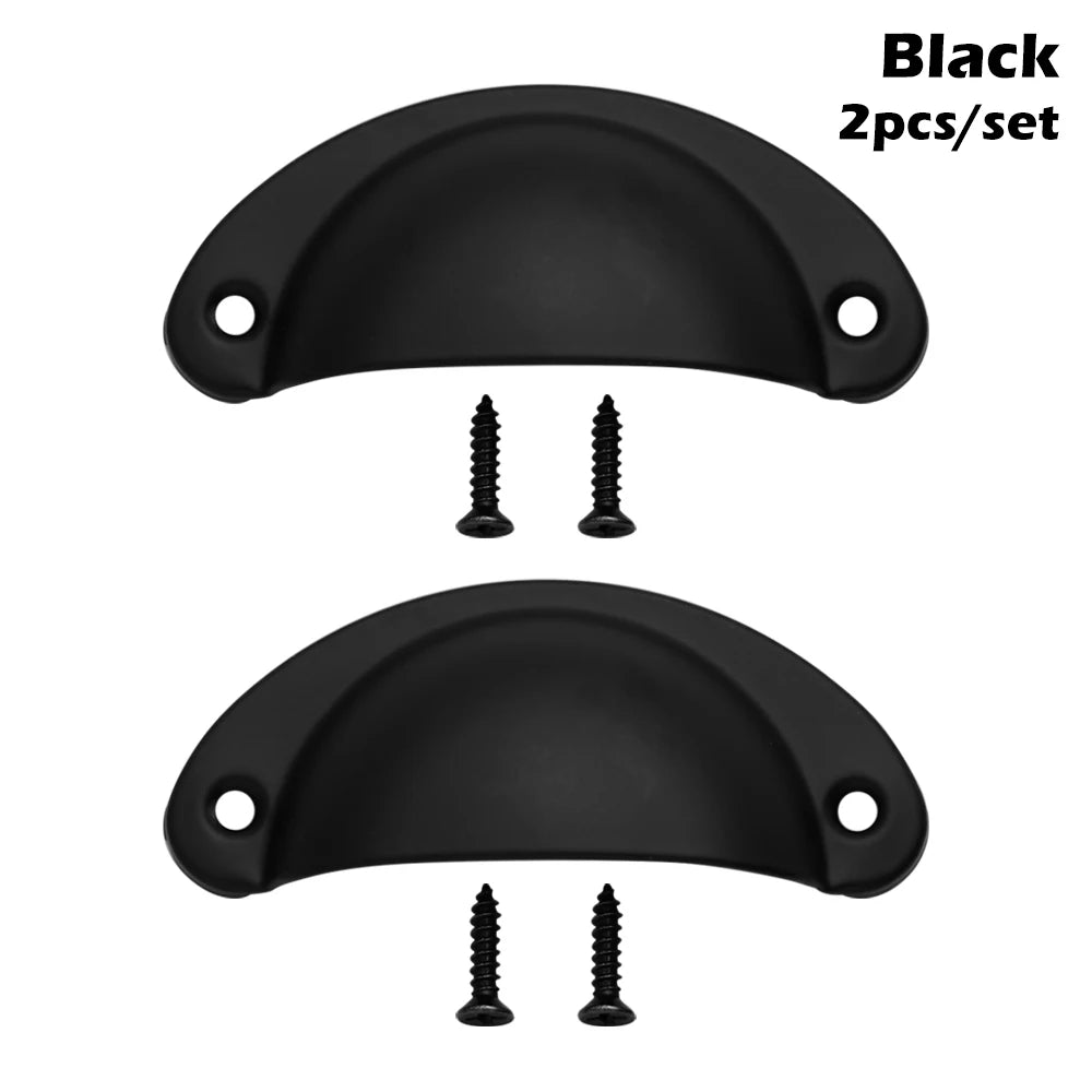 2PCS Antique Brass Shell Pull Handles Retro Iron Wardrobe Door 98MM Furniture Hardware Fittings Kitchen Drawer Knobs Cabinet Oasis Select B-black