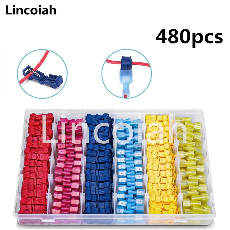 T-Tap Wire Connectors Self-Stripping Quick Splice Electrical Wire Terminals Insulated Male Disconnect Spade Lock Cable Crimp Oasis Select 480pcs(240set) Box