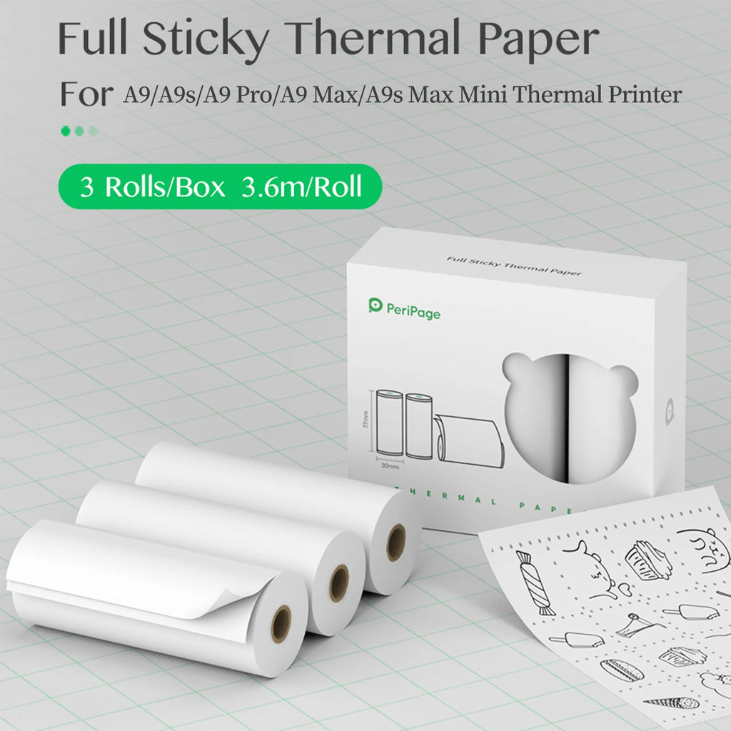 PeriPage 107mm/77mm/56mm Thermal Paper Roll BPA-Free Non-adhesive Receipt Printing Paper Waterproof Oil-proof Friction-proof Oasis Select 77mm Sticky White