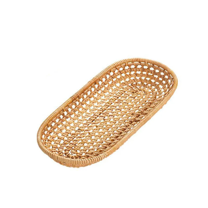 Hand-Woven Rattan Serving Tray & Oval Fruit Bread Basket Woven Serving Tray Oasis Select Primary 2PCS S and L