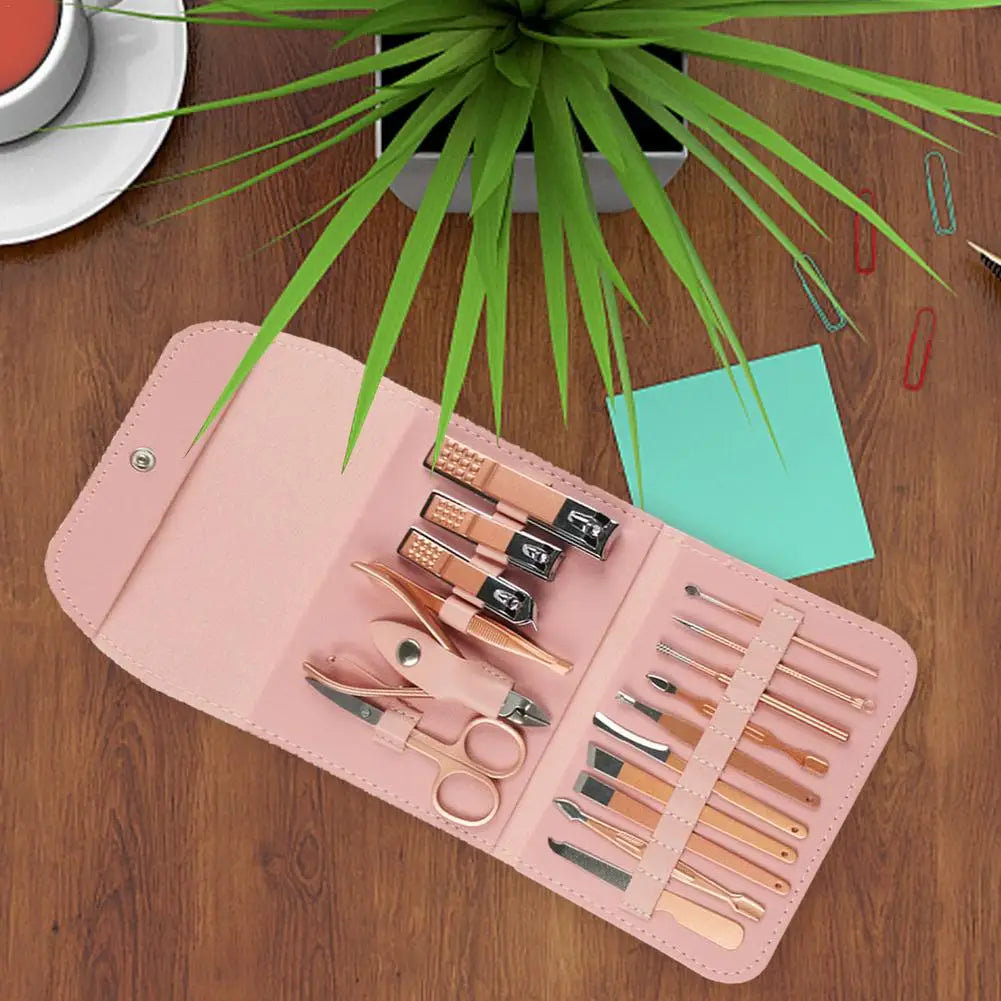Travel Mini Manicure Set Nail Clipper Set 16 In 1 Stainless Steel Pedicure Care Grooming Kit With Case Pink For Men Husband Bo Oasis Select