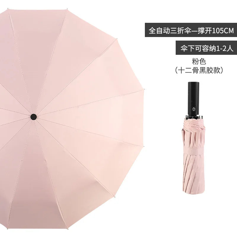 Automatic 12 bone windproof automatic umbrella men's business solid folding umbrella Oasis Select light pink