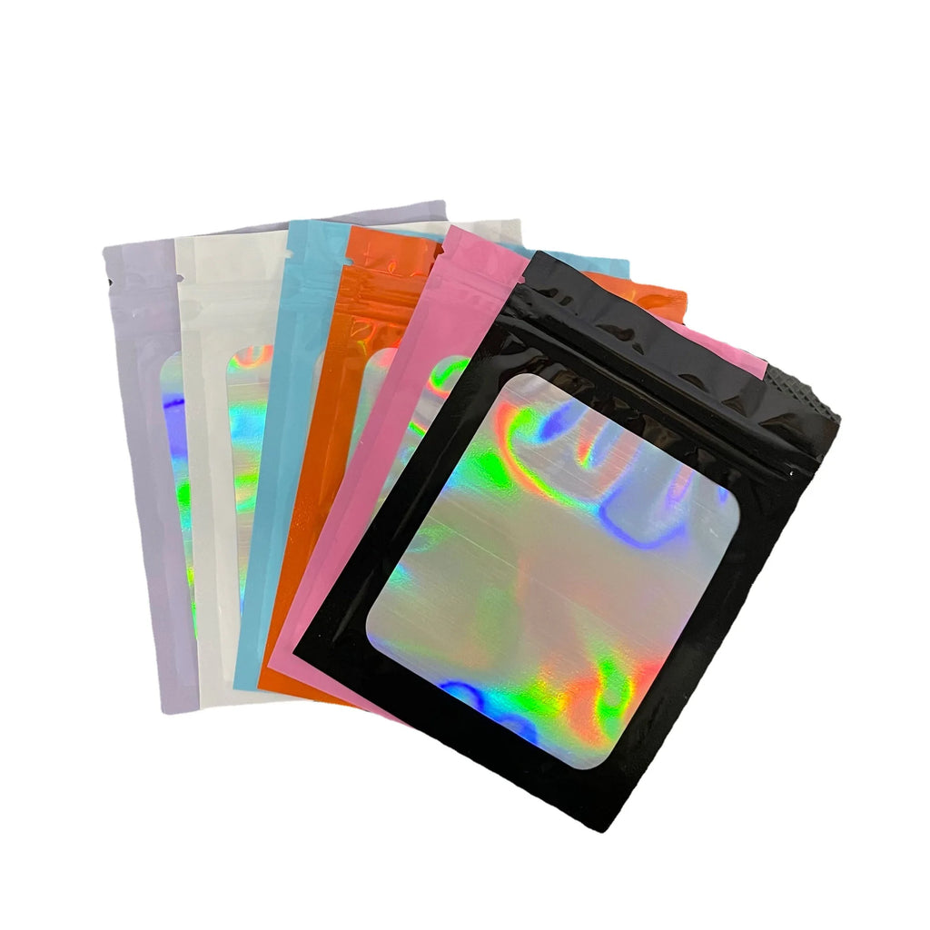100 Pc Smell Proof Mylar Bags Resealable Odor Proof Bags Holographic Packaging Pouch Bag With Clear Window For Food Oasis Select