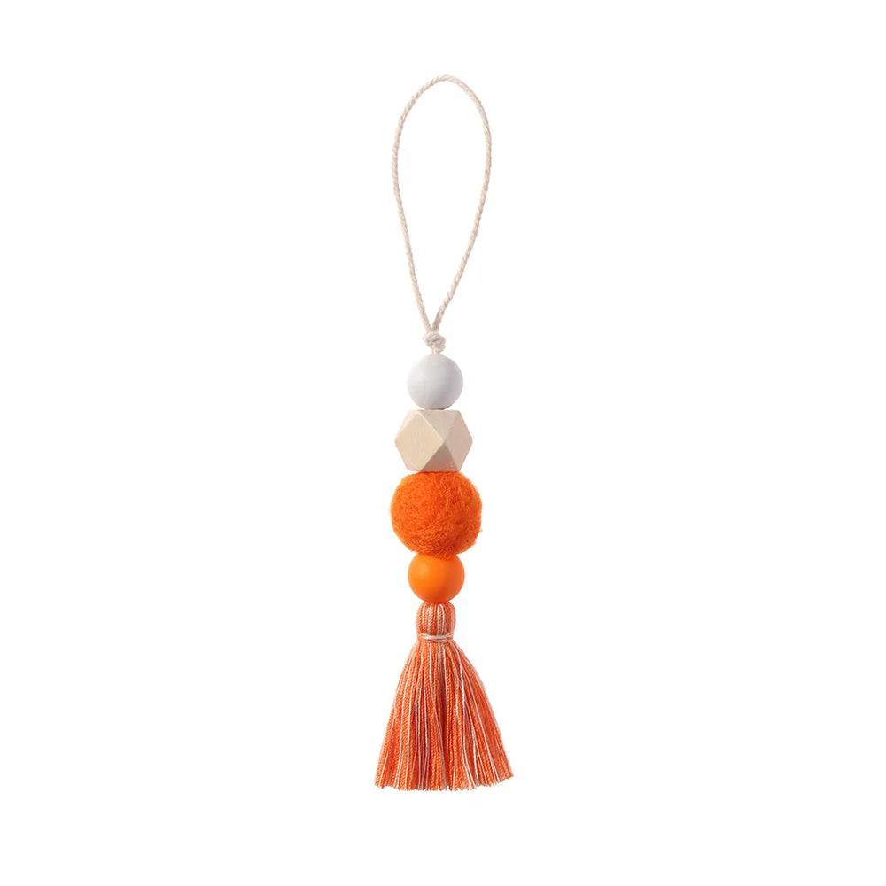 Home Decor Wood Bead Closet Pendant With Tassels Clothes Rack Garland Farmhouse Rustic Door Handle Drawer Knob Oasis Select orange3