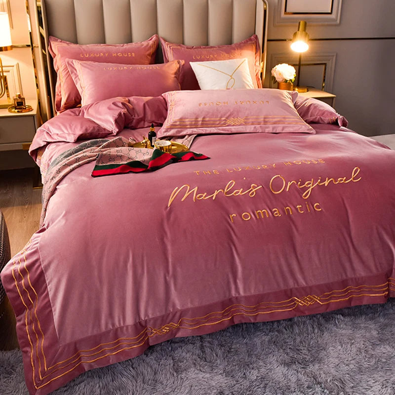 Coral fleece winter thick and warm double-sided flannel light luxury bed milk fleece four-piece suit bedding set Oasis Select 2 2.0m four-piece set