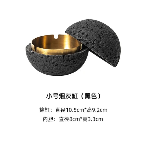 2021 new Cement ashtray creative personality trend anti fly ash with cover living room home office decoration ashtray Oasis Select black small