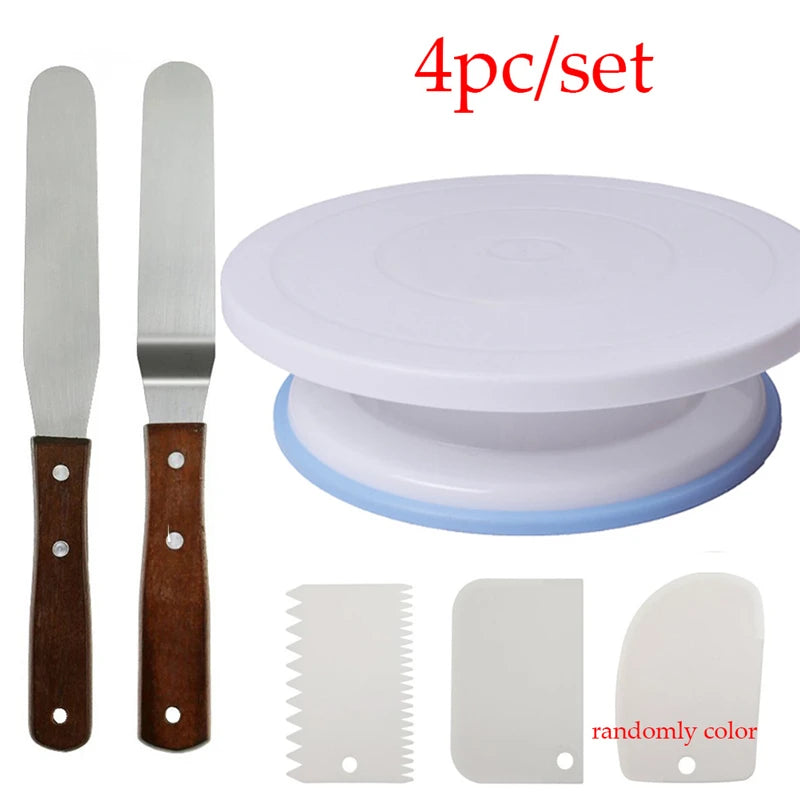 5pc Plastic Cake Turntable Rotating Cake Plastic Dough Knife Decorating 10 Inch Cream Cakes Stand Cake Rotary Table Hot Sal Oasis Select Chocolate