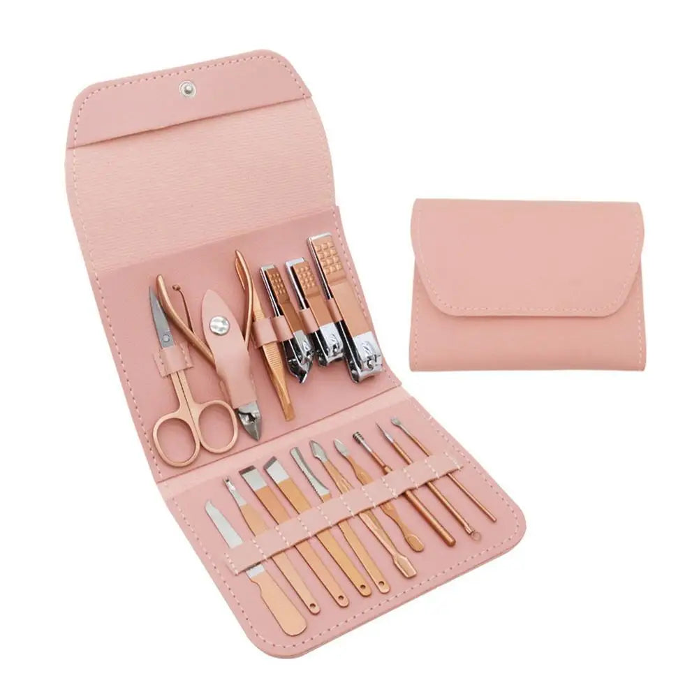 Travel Mini Manicure Set Nail Clipper Set 16 In 1 Stainless Steel Pedicure Care Grooming Kit With Case Pink For Men Husband Bo Oasis Select 16 pcs belgium
