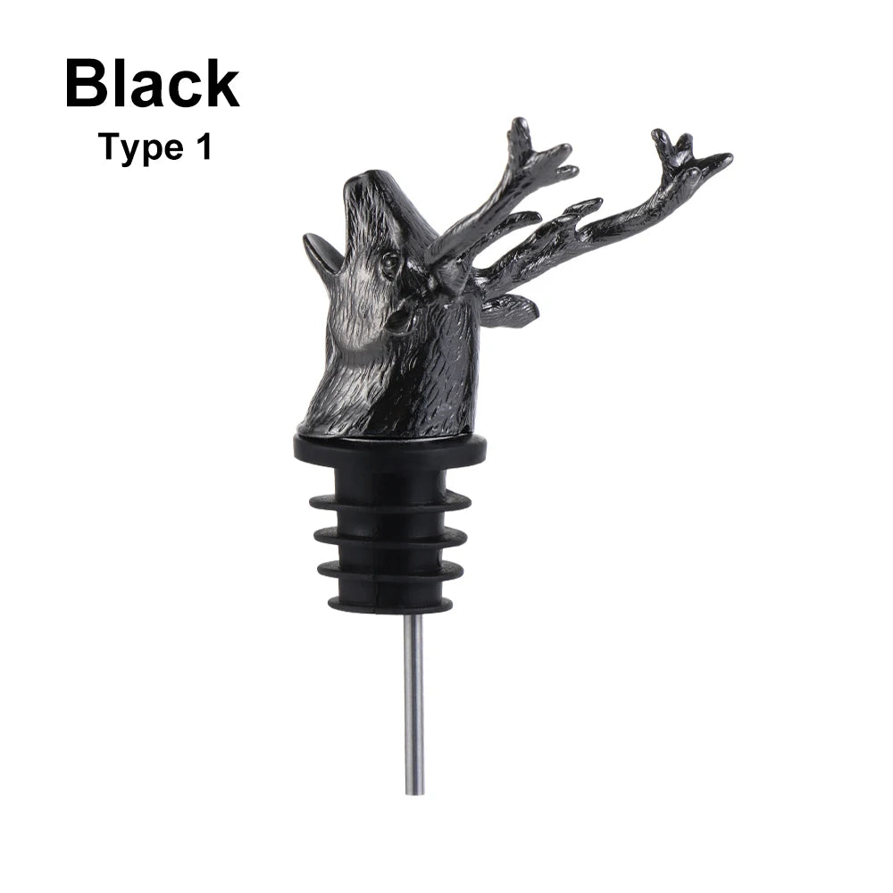 Deer Elk Lion Bull Head Wine Pourer Bottle Stoppers Bar Tools Wedding Party Drinks Wine Aerators Kitchen Tool Accessories Oasis Select Type 1 black