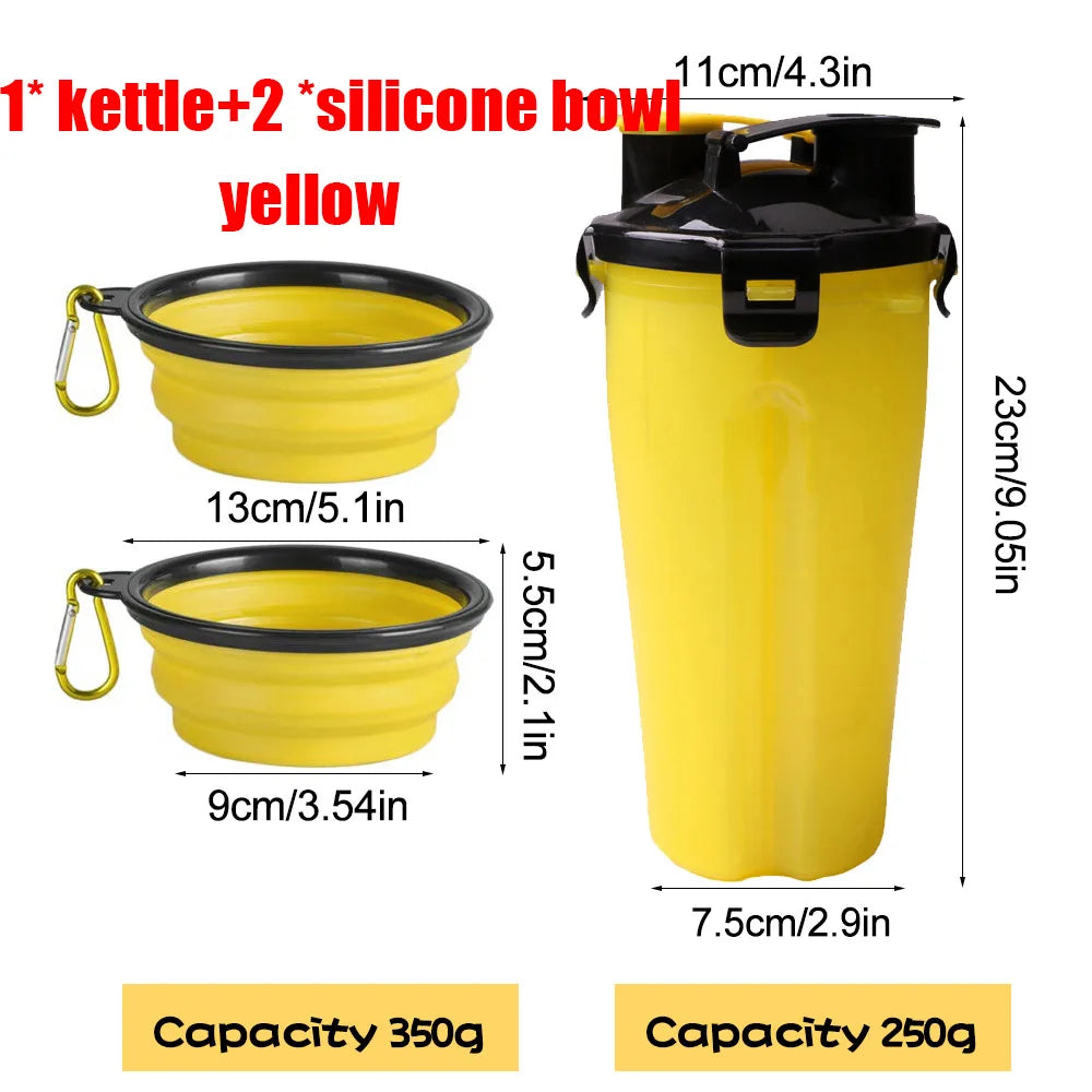 2-in-1 Portable Pet Water & Food Container with Folding Bowl Pet Travel Feeder Oasis Select YELLOW