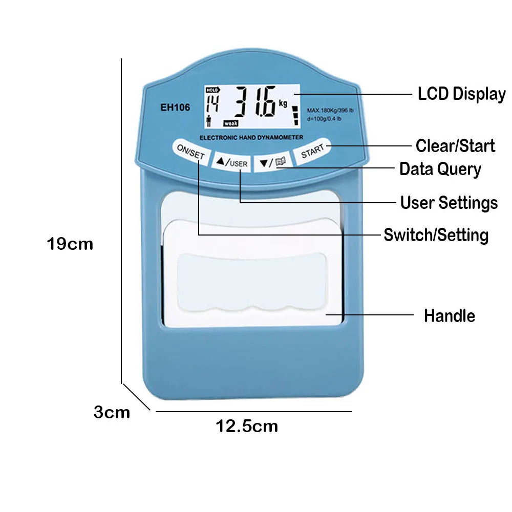 396Lbs/180 Kgs Digital Hand Dynamometer Grip Strength Measurement Meter Auto Capturing Electronic Hand Grip Power Oasis Select