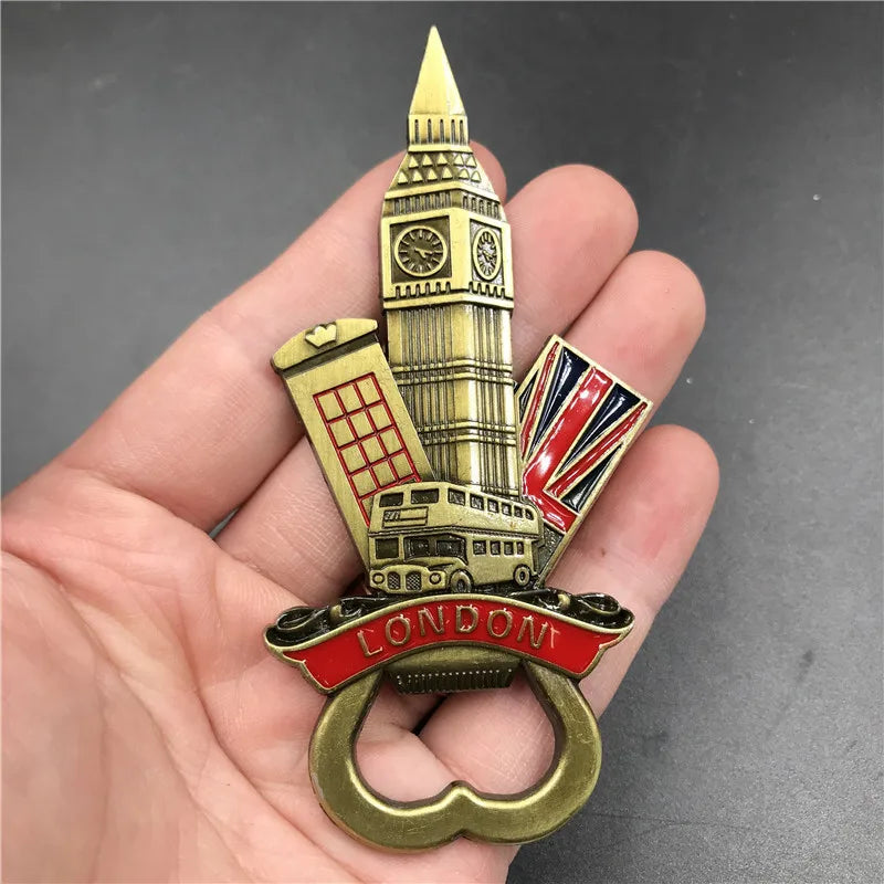 Metal National Fridge Magnet Tourism Souvenirs Paris London Brazil Berlin Bottle Opener High-end Refrigerator Sticker Home Decor Oasis Select London2