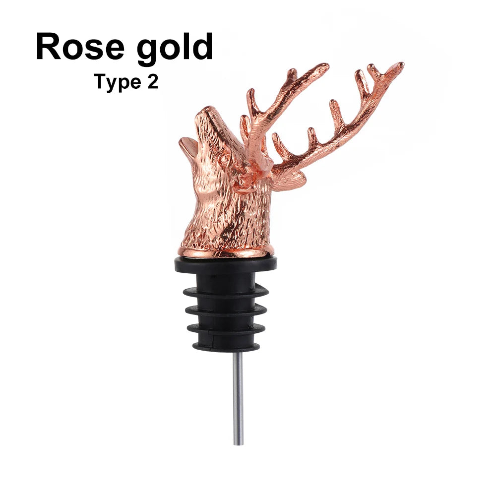 Deer Elk Lion Bull Head Wine Pourer Bottle Stoppers Bar Tools Wedding Party Drinks Wine Aerators Kitchen Tool Accessories Oasis Select Type 2 rose gold