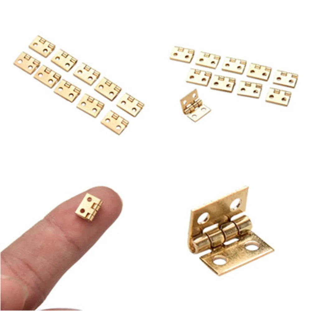 20pcs 10x8mm Tiny Gold/Silver Mini Small Metal Hinge For 1/12 House Miniature Cabinet Dollhouse Furniture Fittings Home Hardware Oasis Select