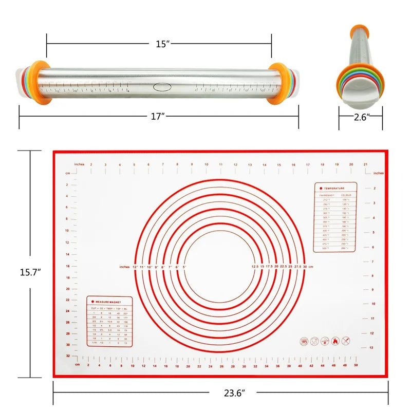 Adjustable Stainless Steel Rolling Pin – 4 Rings & Pastry Mat Adjustable Rolling Pin Oasis Select
