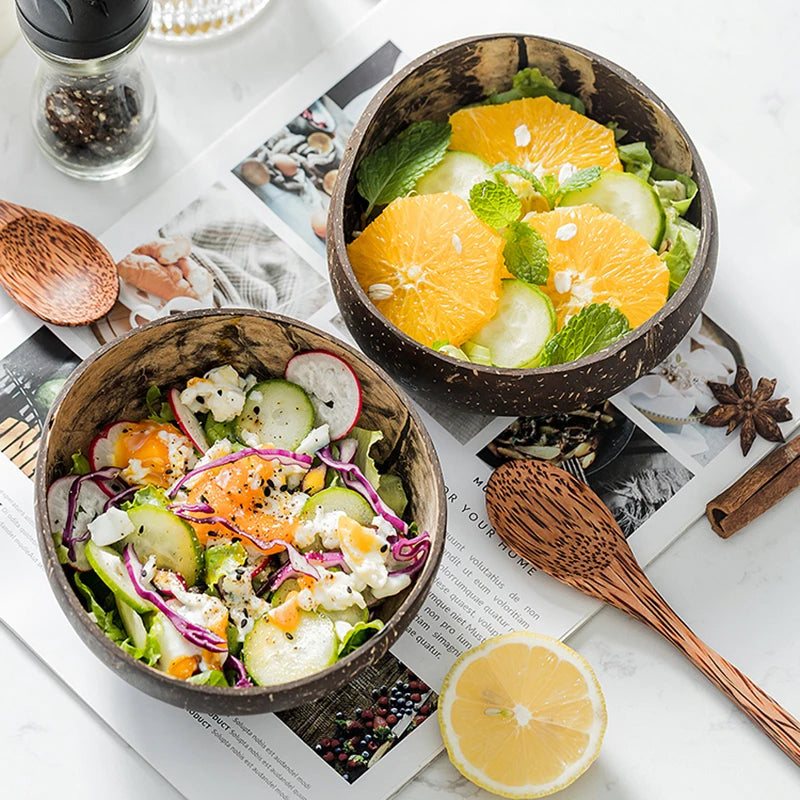 Creative Natural Coconut Wood Bowl Eco Friendly Fruit Salad Noodles Rice Ice Cream Wood Bowl Art Crafts Decoration Oasis Select