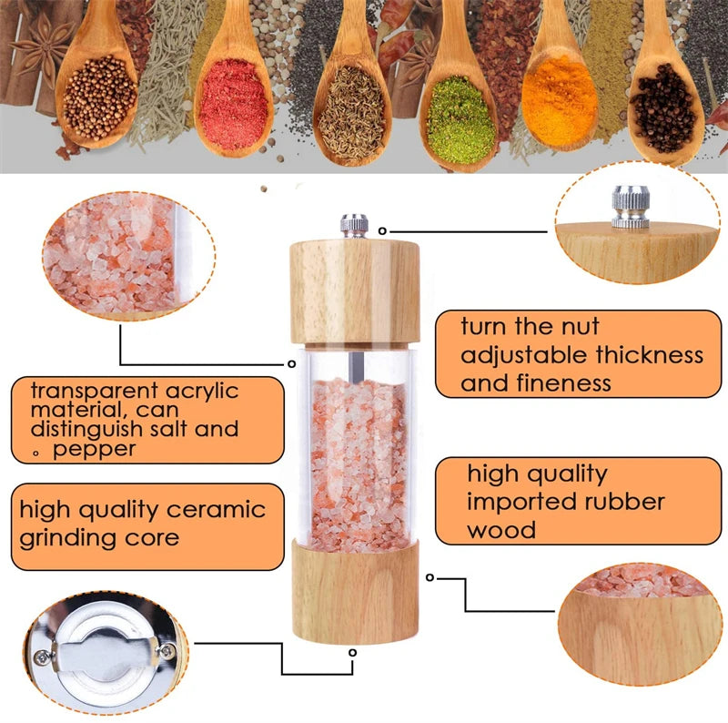6/8in Salt and Pepper Grinder Mill Oak Wood Manual Seasoning Spice Mill Adjustable Ceramic Grinding Core Kitchen Grinding Tools Oasis Select