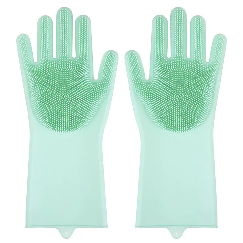 2PCS Multifunction Silicone Cleaning Gloves Magic Silicone Dish Washing Gloves for Kitchen Household Silicone Dishwashing Gloves Oasis Select green