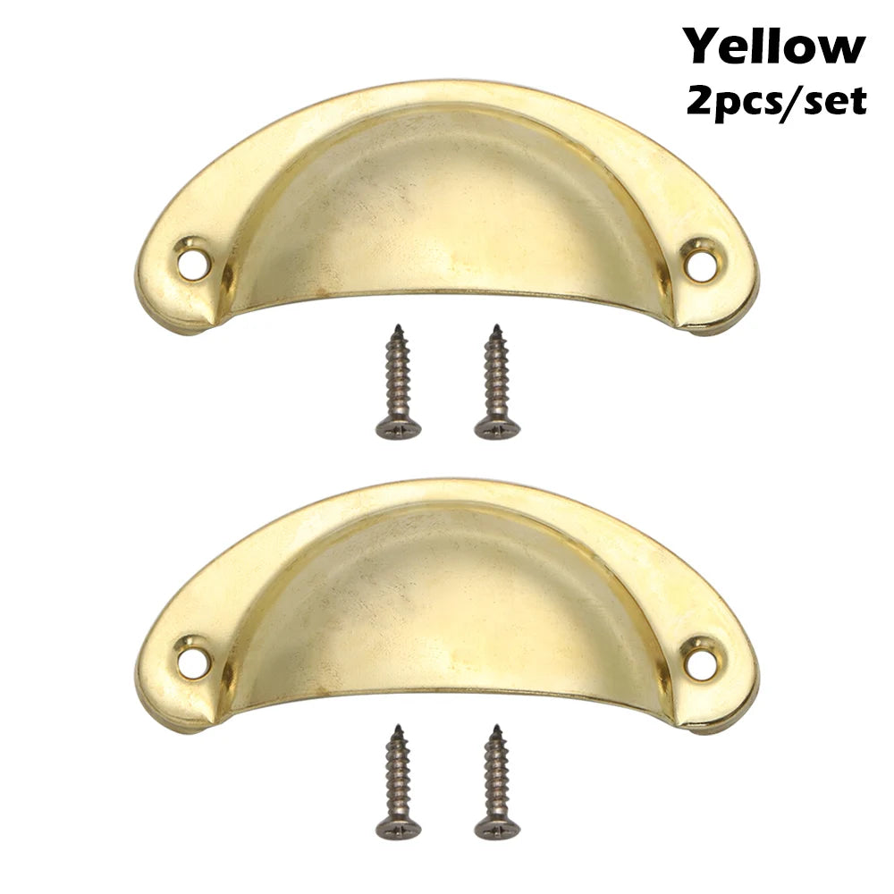2PCS Antique Brass Shell Pull Handles Retro Iron Wardrobe Door 98MM Furniture Hardware Fittings Kitchen Drawer Knobs Cabinet Oasis Select B-yellow