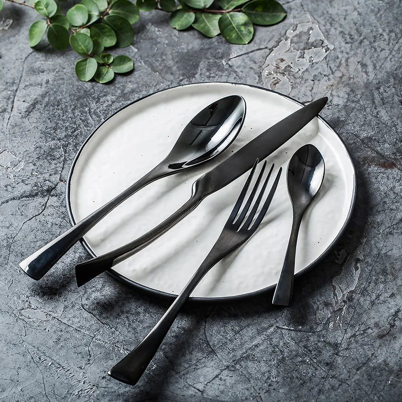 Black Gold Steel Cutlery Set Western Dinnerware Set Portable Stainless Steel Kitchen Forks Spoons Knives Tableware Oasis Select