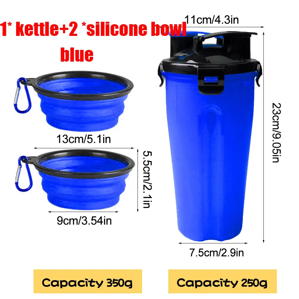 2-in-1 Portable Pet Water & Food Container with Folding Bowl Pet Travel Feeder Oasis Select Blue
