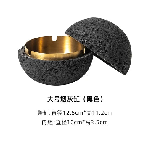 2021 new Cement ashtray creative personality trend anti fly ash with cover living room home office decoration ashtray Oasis Select black large