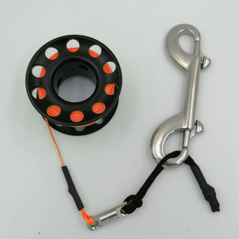 15m 20m Mini Scuba Diving Spool Finger Reel Bolt Snap Hook Aluminum Alloy Free Diving Finger Spool Dive Reel Oasis Select Black 15M OrangeLine