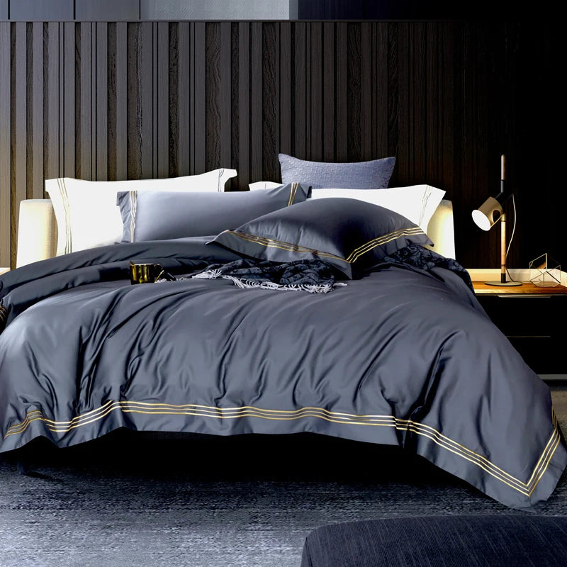120s long-staple cotton satin cotton light luxury quilt cover four-piece high-end hotel European-style cotton bedding Oasis Select Calm gray 1.5m bed sheet