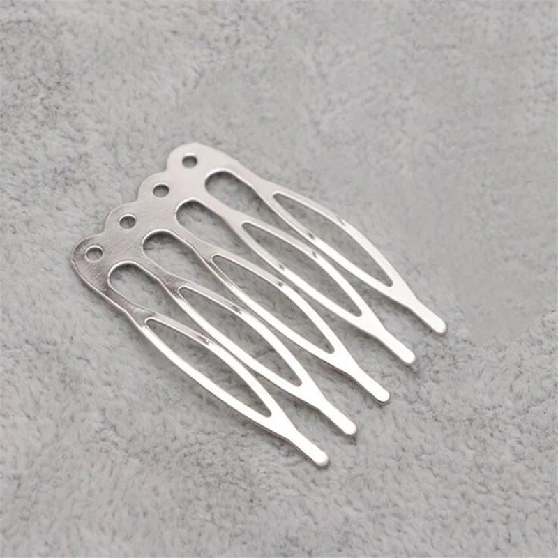 10pcs Gold Metal Side Hair Combs Plain Blank Headpiece French Twist Clip For DIY Wedding Bridal Veil Combs Decor Hair Accessory Oasis Select Rhodium Hole 5