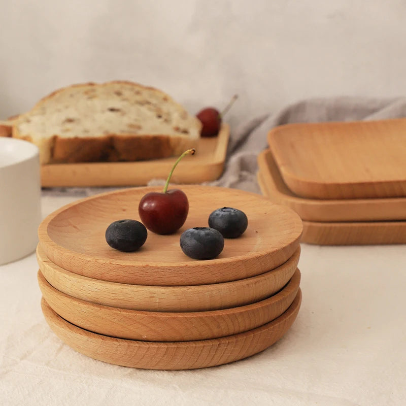 Wood Serving Plate, Wood Square & Round Serving Tray, Fruit Dessert Cake Snack Candy Platter Wooden Bowls Oasis Select