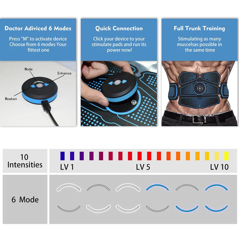 Abdominal Muscle Stimulator Trainer EMS Abs Fitness Equipment Training Gear Muscles Electrostimulator Toner Exercise At Home Gym Oasis Select