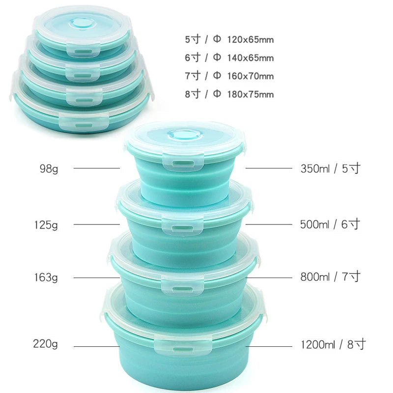 4-Piece Silicone Folding Lunch Box Set – Microwave & Leakproof Silicone Lunch Box Set Oasis Select