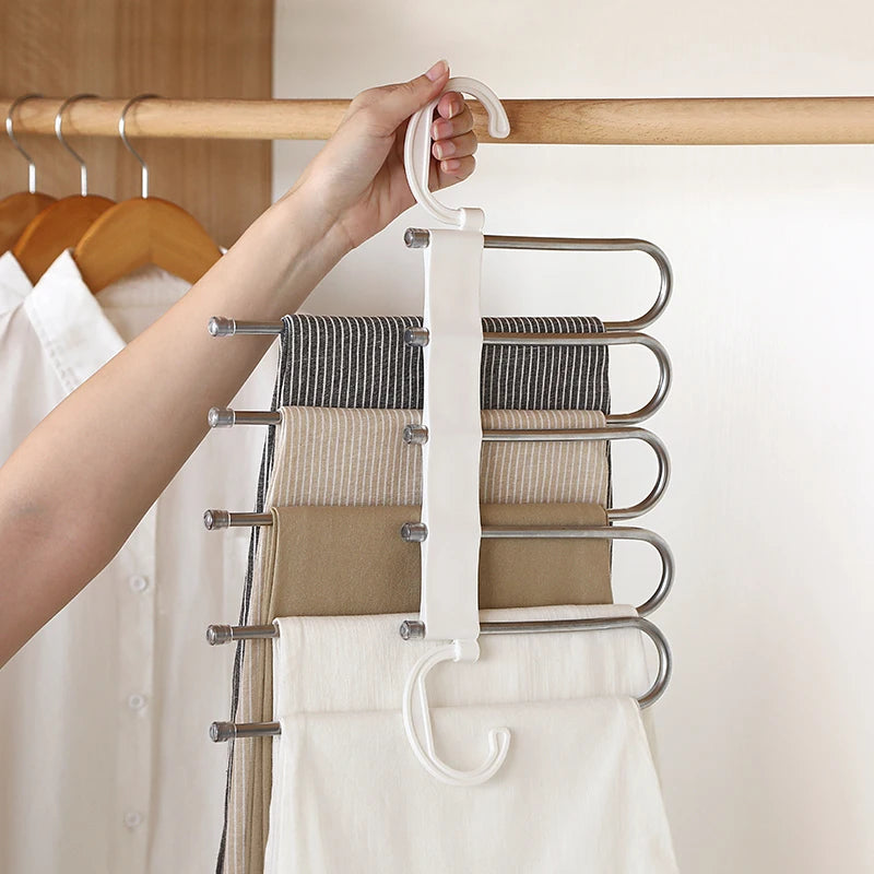 Telescopic folding multifunctional multi-layer pants hanger household magic pants clip wardrobe storage artifact pants hanger Oasis Select White S