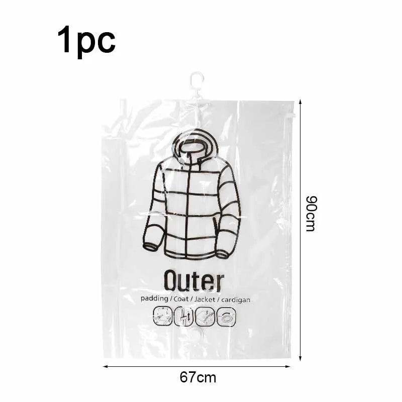1pc Closet Hanging Organizer Vacuum Bag for Clothes Storage Bag with Hanger Space Saving Clear Seal Bags Wardrobe Compressed Bag Oasis Select 67x90cm