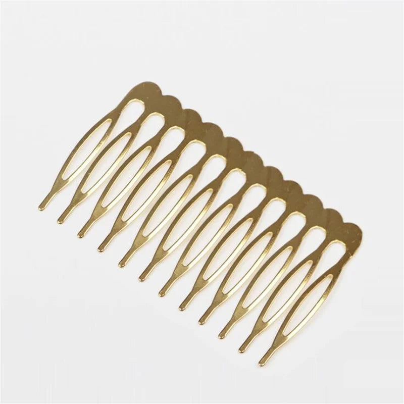 10pcs Gold Metal Side Hair Combs Plain Blank Headpiece French Twist Clip For DIY Wedding Bridal Veil Combs Decor Hair Accessory Oasis Select Gold 12