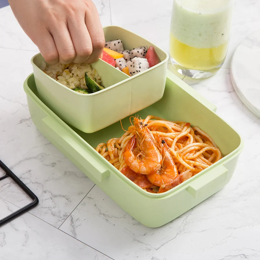 Brown/Green/Pink Lunch Box Bamboo Fiber Material Portable Bento Box Microwaveble Food Storage Container For Office Children Oasis Select