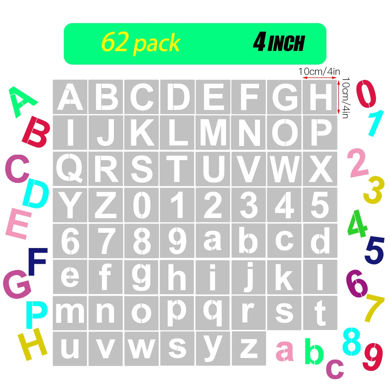 62pcs 5 Inch Letter and Number Stencils Reusable Washable Alphabet Stencils Environment-friendly PET Art Craft Templates Oasis Select Style 5
