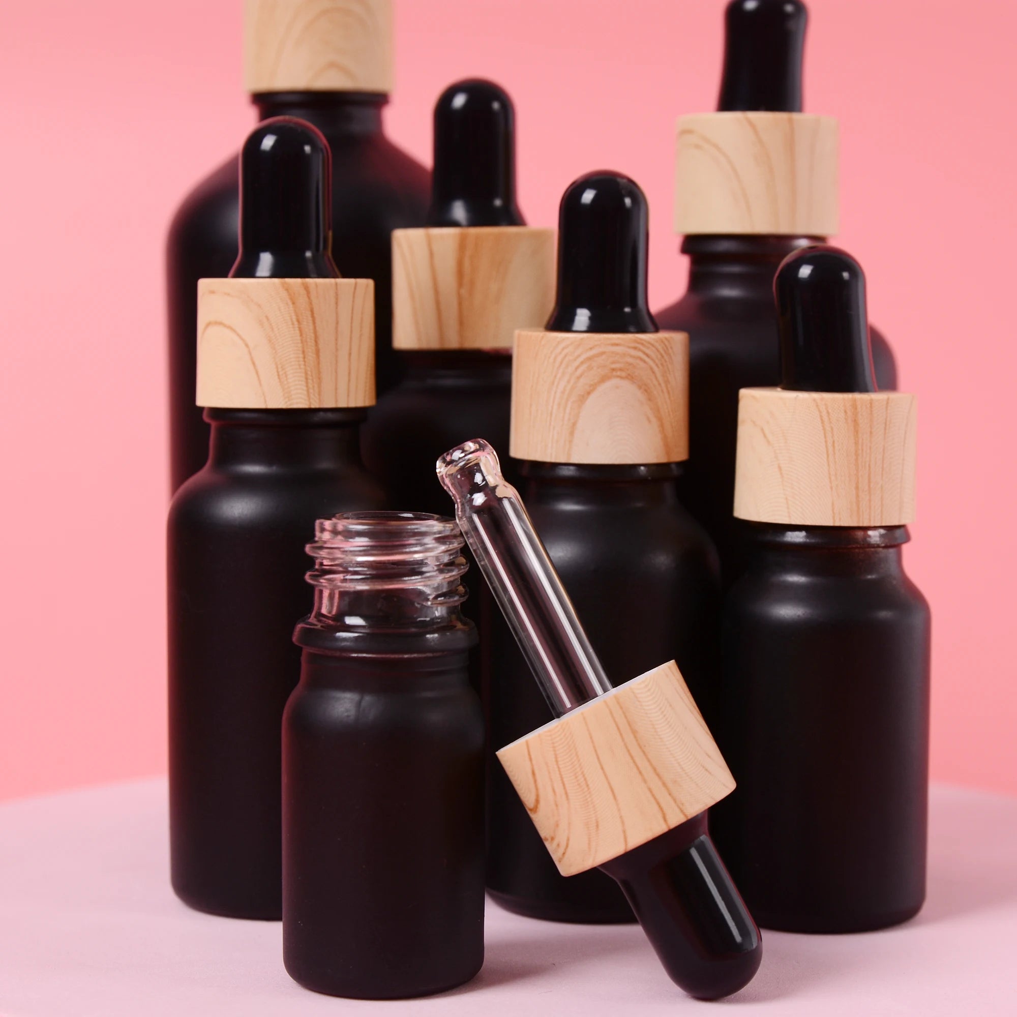 Frosted Black Glass Dropper Bottles Refillable 5–100ml