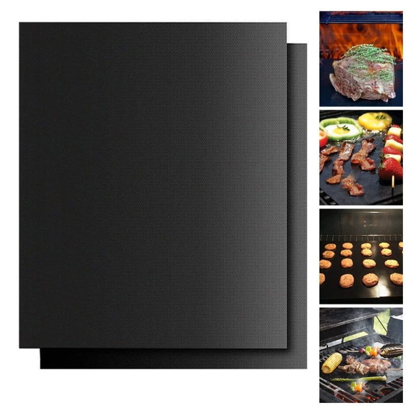 PTFE Non-Stick BBQ Grill Mat – Reusable 40x30cm Baking Pad BBQ Grill Mat Oasis Select 1pc Black