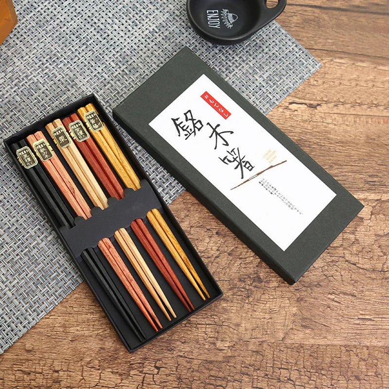 5 Pair Janpanese Korean Food Wooden Chopsticks Reusable Natural Beech Chopsticks Chinese Set Palillos Japanese Gift Pack Oasis Select