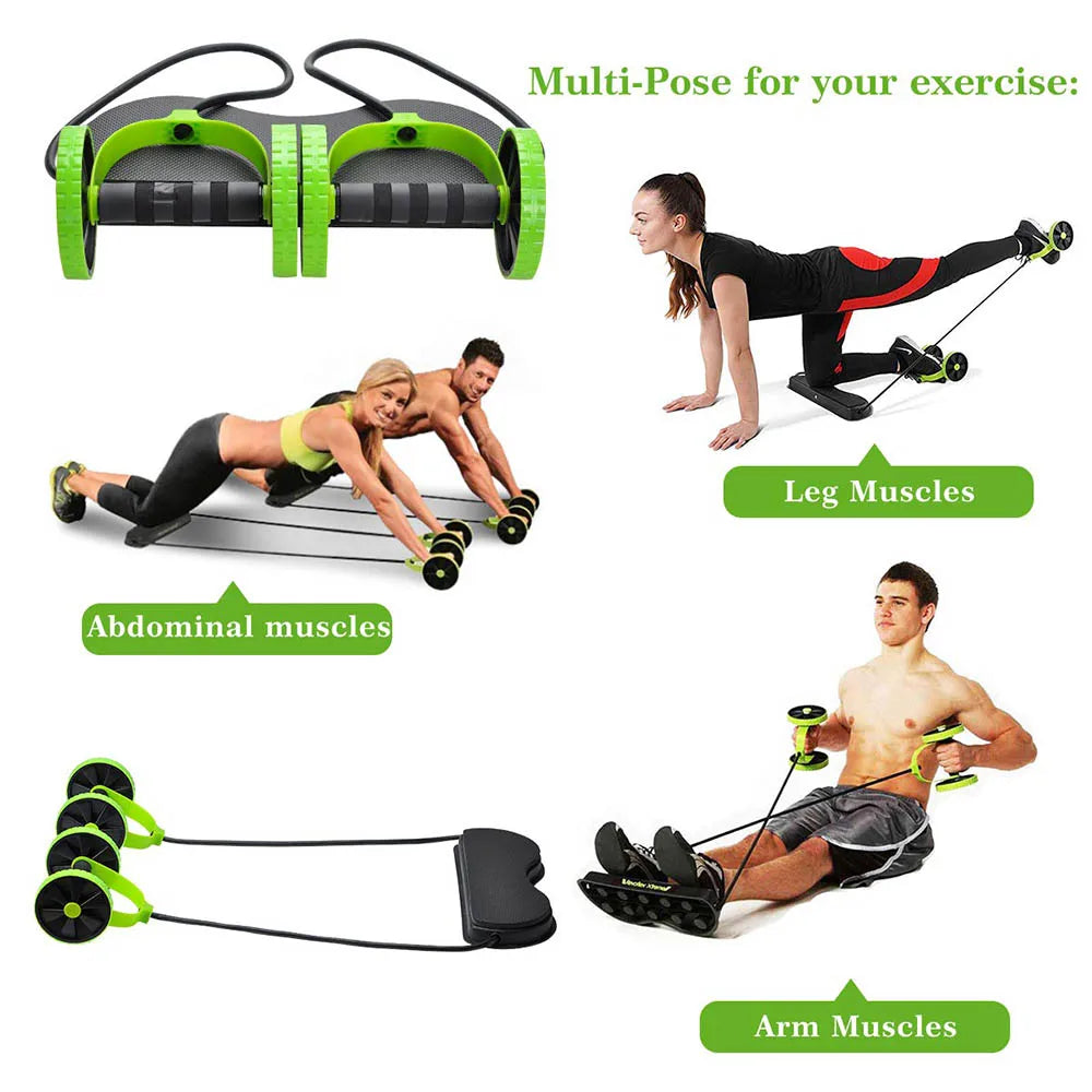 Abdominal Double Wheel Ab Roller Gym Home Muscle Exercise Fitness Equipment Pull Rope Resistance Bands Slimming Device Oasis Select