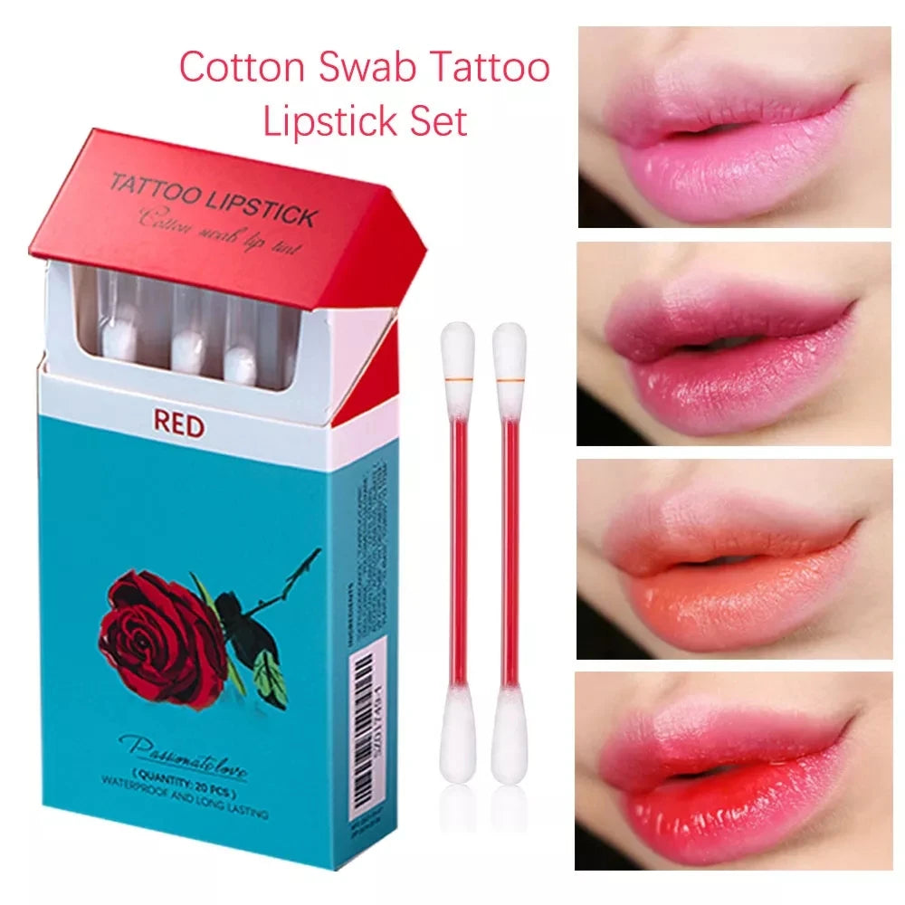 20pcs Cigarette Cotton Swab Lipstick Tattoo Lipstick Non-Stick Long-Lasting Waterproof and Kiss-proof Lip Durable Lip Stain Set Oasis Select